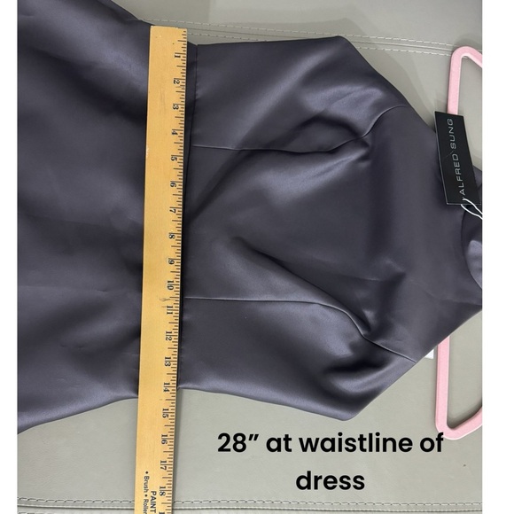ALFRED SUNG Gown Halter Dress Caviar Gray Satin Twill Pockets Sz 8 NWT $248 D772 - Picture 11 of 13